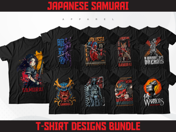 72 japanese samurai t-shirt designs bundle | japanese streetwear designs | t-shirt designs bundle | japanese urban ninja designs | dtf | dtg