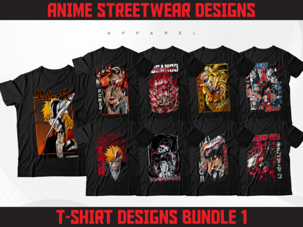 76 anime design bundle collection | t-shirt pod designs | streetwear t-shirt design bundle | dtg | dtf and sublimation print