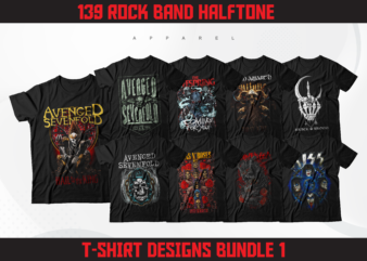139 Rock Band Halftone T-Shirt Designs | Rock Metal Band Designs | Classic Rock Band Designs | PNG T-Shirt Designs Bundle | DTF | DTG