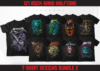 Rock Band Halftone T-Shirt Designs | Rock Metal Band Designs | Classic Rock Band Designs | PNG T-Shirt Designs Bundle | DTF | DTG