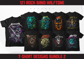 Rock band halftone t-shirt designs | rock metal band designs | classic rock band designs | png t-shirt designs bundle | dtf | dtg