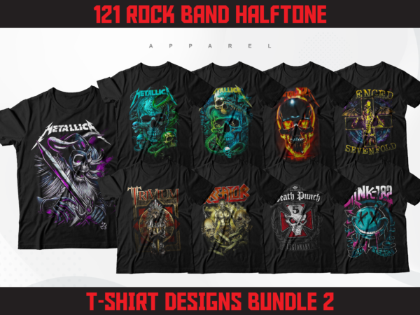 Rock band halftone t-shirt designs | rock metal band designs | classic rock band designs | png t-shirt designs bundle | dtf | dtg