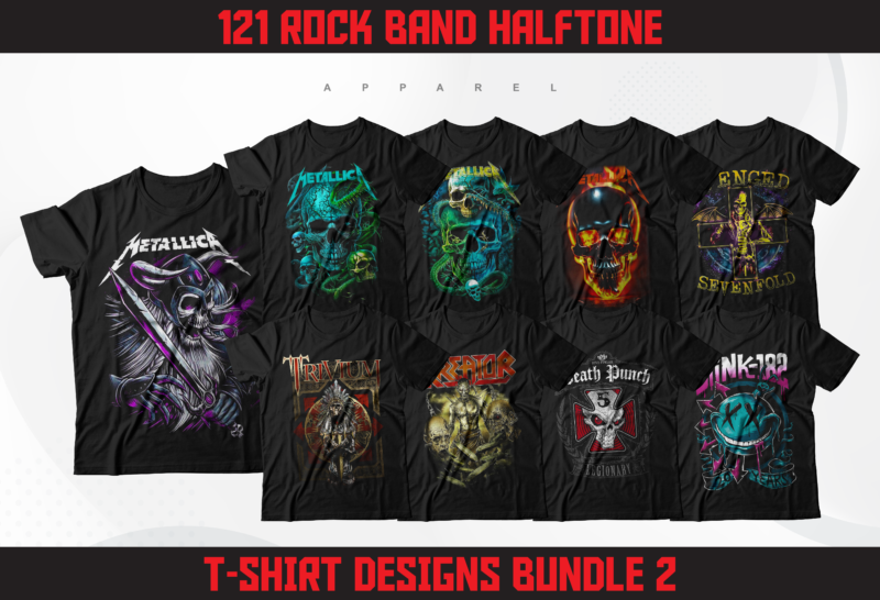 Rock Band Halftone T-Shirt Designs | Rock Metal Band Designs | Classic ...