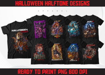 35 Halloween Halftone T-Shirt Designs Bundle | Horror Classic T-Shirt Designs | T-Shirt Designs Bundle |Streetwear Design Bundle | DTF | DTG