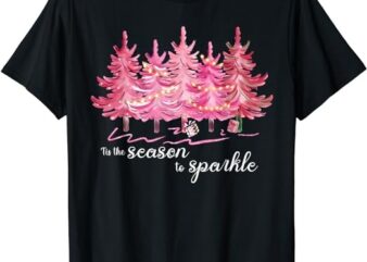 Tis The Season To Sparkle Cute Pink Christmas Tree T-Shirt