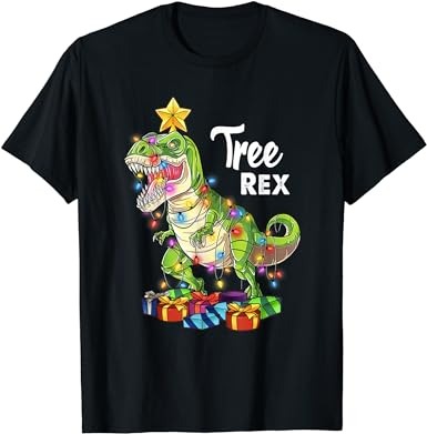Tree rex christmas t rex dinosaurs christmas tree light gift t-shirt