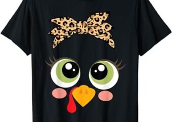 Turkey Face Girl Leopard Bow Thanksgiving Costume Turkey T-Shirt