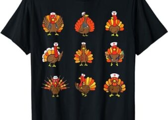 Turkey Nurses Thanksgiving Crew Funny Fall Scrub Top Autumn T-Shirt