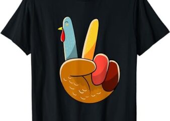 Turkey Peace Hand Sign Thanksgiving Thankful Women Kids Girl T-Shirt