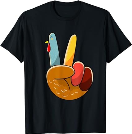 Turkey peace hand sign thanksgiving thankful women kids girl t-shirt