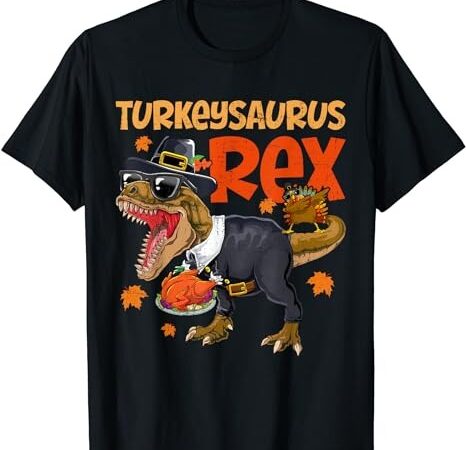 Turkey saurus rex thanksgiving dinosaur turkey kids boys t-shirt