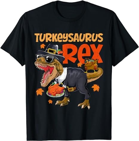 Turkey Saurus Rex Thanksgiving Dinosaur Turkey Kids Boys T-Shirt