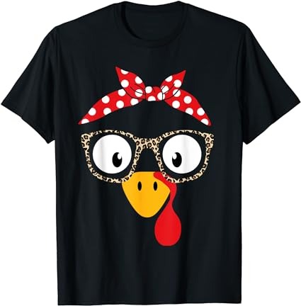 Turkey woman or girl with leopard glasses for thanksgiving t-shirt