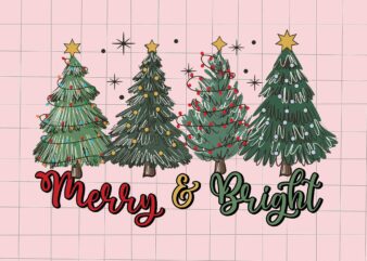 Merry And Bright Green Tree Svg, Pink Christmas Svg, Pink Winter Svg, Pink Santa Svg, Pink Santa Claus Svg, Christmas Svg t shirt designs for sale