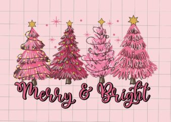 Merry And Bright Pink Tree Svg, Pink Christmas Svg, Pink Winter Svg, Pink Santa Svg, Pink Santa Claus Svg, Christmas Svg t shirt designs for sale
