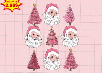 Santa With Chtristmas Trees Svg, Pink Christmas Svg, Pink Winter Svg, Pink Santa Svg, Pink Santa Claus Svg, Christmas Svg t shirt template vector
