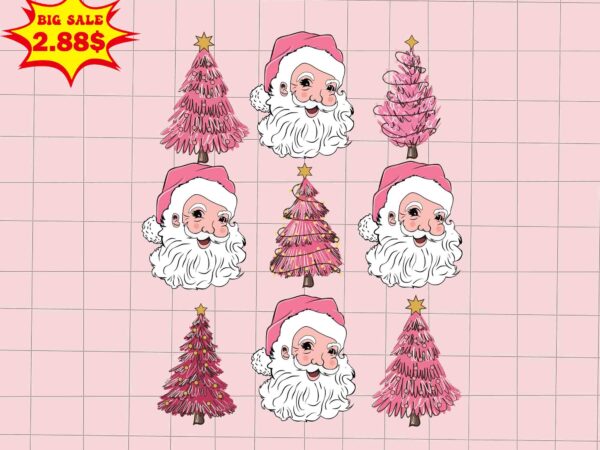 Santa with chtristmas trees svg, pink christmas svg, pink winter svg, pink santa svg, pink santa claus svg, christmas svg t shirt template vector
