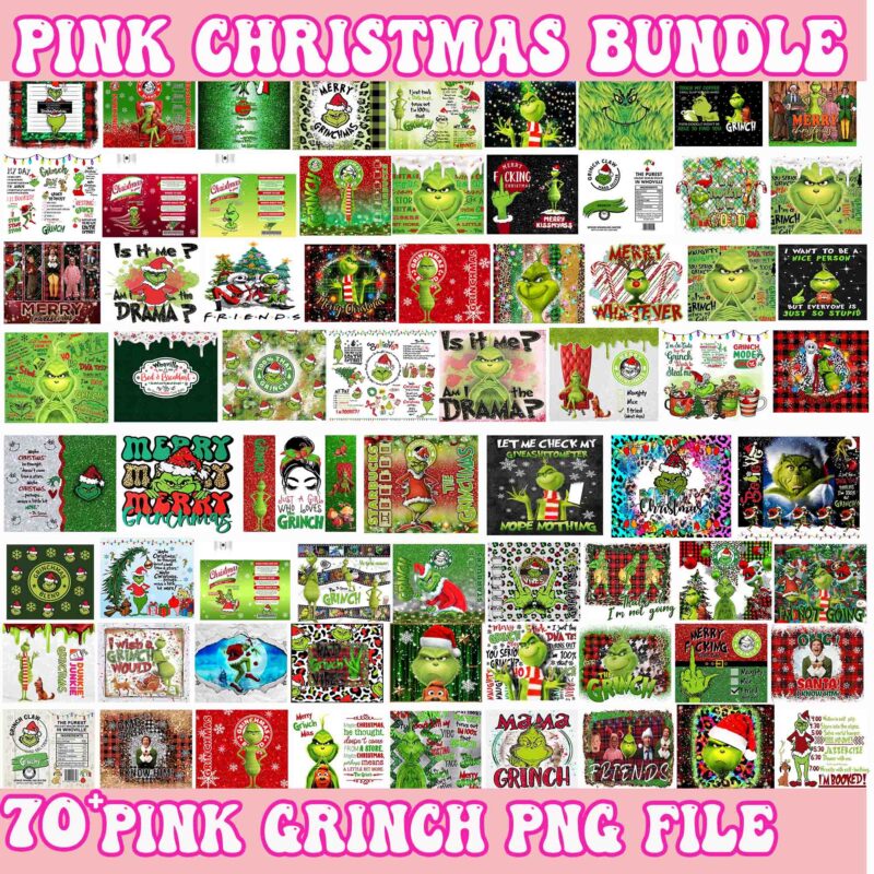 70 Grinch Christmas Tumbler Bundle Png, Grinch Bundle Tumbler Png, Pink Christmas Bundle Png, Merry, Tumbler, Grnichmas Png