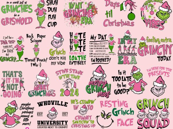 22 retro pink christmas svg png bundle, grinch bundle svg , christmas svg bundle, pink grinch svg, pink grinch png, retro christmas svg