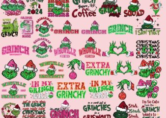 40 Pink Faux Sequin Grinchmas Bundle Png, Grinch Bundle Png, Pink Christmas Bundle Png, Merry, Tumbler, Grnichmas Png, Retro Grinc Png