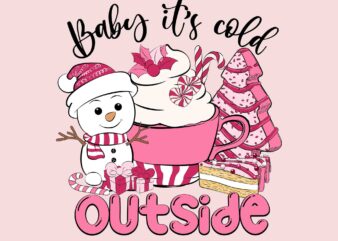 Baby It’s Cold Outside Svg, Pink Christmas Svg, Pink Winter Svg, Pink Santa Svg, Christmas Vibes, Pink Santa Claus Svg t shirt template