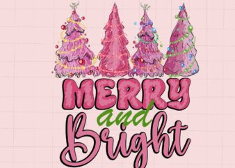 Merry And Bright Pine Svg, Pink Christmas Svg, Pink Winter Svg, Pink Santa Svg, Christmas Vibes, Pink Santa Claus Svg