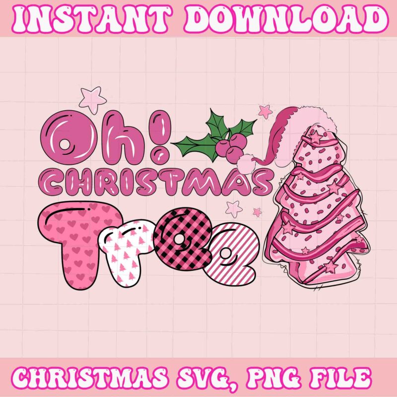 Pink Oh Christmas Tree Cake Merry Christmas Svg, Pink Christmas Svg, Pink Winter Svg, Pink Santa Svg, Christmas Vibes, Pink Santa Claus Svg,