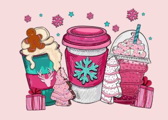 Pink Christmas Coffee Cups Cake Svg, Pink Christmas Svg, Pink Winter Svg, Pink Santa Svg, Pink Santa Claus Svg, Christmas Svg
