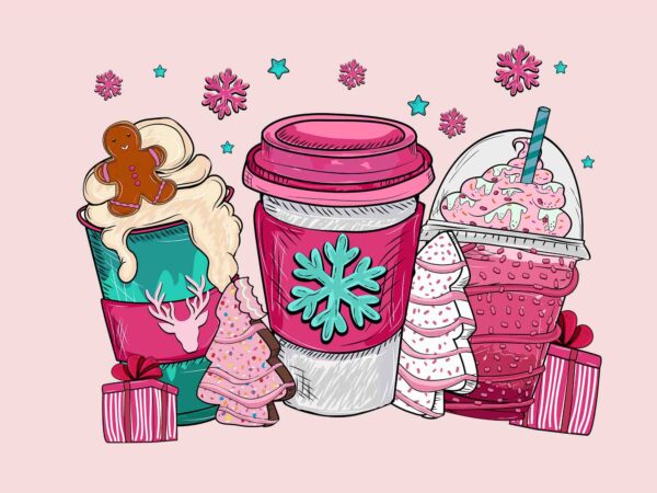 Pink christmas coffee cups cake svg, pink christmas svg, pink winter svg, pink santa svg, pink santa claus svg, christmas svg t shirt illustration