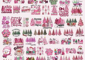 50 Pink Christmas Bundle, Pink Christmas Svg, Pink Winter Clipart, Pink Santa Svg, Christmas Vibes, Pink Santa Claus Svg, Tis The Season