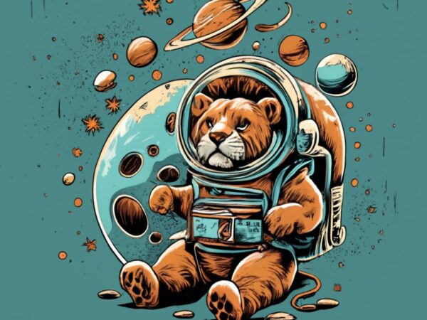 Tshirt design ink style teddy lion in outer space, fashion, painting png file