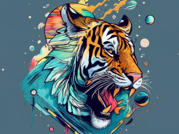 Tshirt design ink style tiger in outer space, painting, fashion png file
