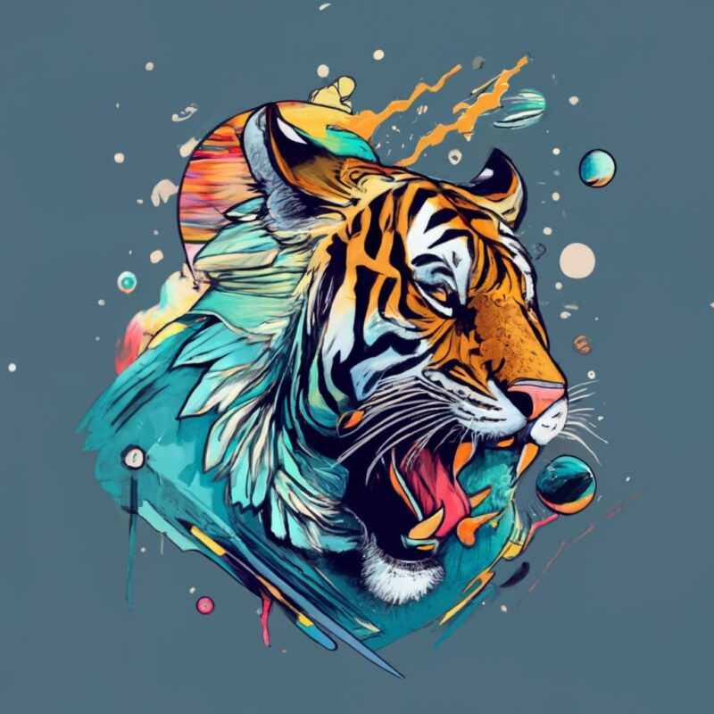 TSHIRT DESIGN INK STYLE tiger in outer space, painting, fashion PNG File