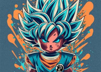 t-shirt design Goku funko pop, 3d splash color hd with name “Goku” PNG File