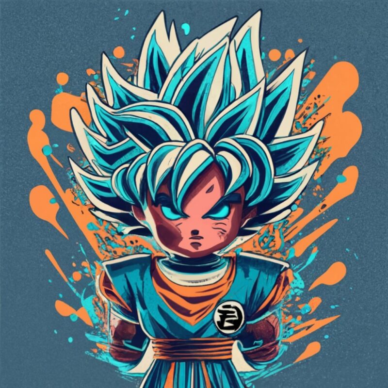 t-shirt design Goku funko pop, 3d splash color hd with name “Goku” PNG File