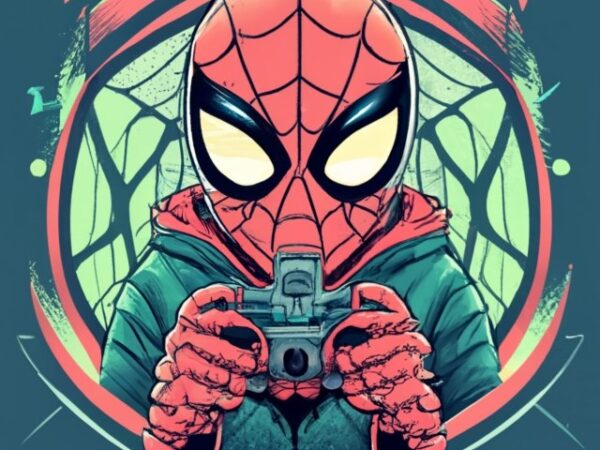 T-shirt design, spider-man gamer, playstation control png file