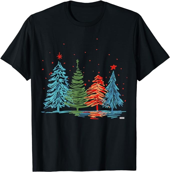 Vintage Christmas Trees, Hand Drawing Christmas Trees T-Shirt