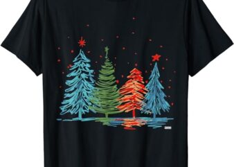 Vintage Christmas Trees, Hand Drawing Christmas Trees T-Shirt PNG File