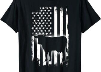 Vintage Cow American Flag Farm Animal Patriotic Farmer T-Shirt