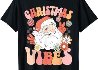 Vintage Groovy Santa Claus Christmas Vibes Womens Kids Girls T-Shirt