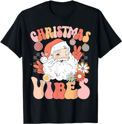 Vintage groovy santa claus christmas vibes womens kids girls t-shirt