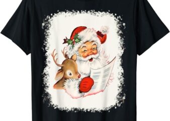 Vintage Retro Santa Reindeer Reading List Christmas Shirt T-Shirt