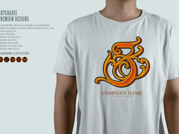 Vintage gold flourish number five monogram logo t shirt vector art