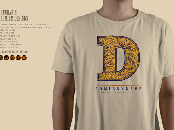 Vintage letter d monogram logo classic style t shirt vector art