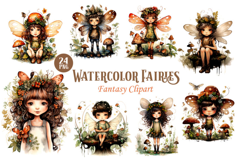 Watercolor Fairies. Fantasy PNG Clipart.