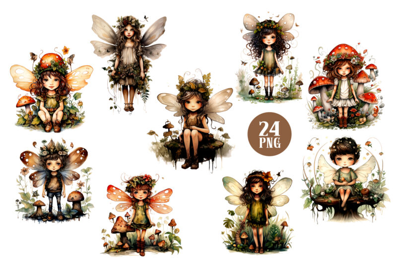 Watercolor Fairies. Fantasy PNG Clipart.