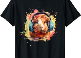 Watercolor Headphones Funny Guinea Pig T-Shirt PNG File