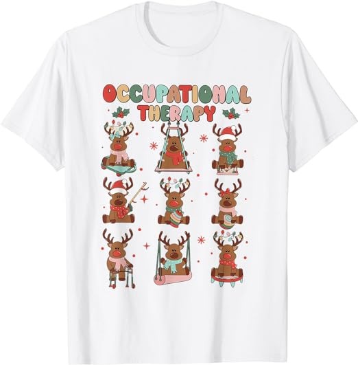 Women Retro Occupational Therapy Christmas Reindeers OT OTA T-Shirt