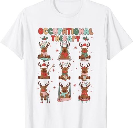 Women retro occupational therapy christmas reindeers ot ota t-shirt