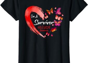 Womens I’m A Survivor HIVAIDS Awareness Red Butterfly Heart T-Shirt
